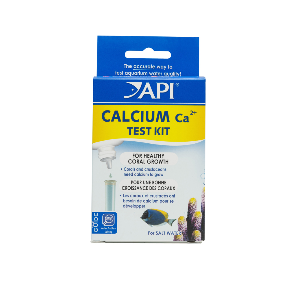 Box of API Calcium Test Kit for saltwater aquariums, used to measure calcium levels for healthy coral growth.